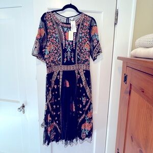 Floral Embroidered Black Dress - Sundance size large New with tag
